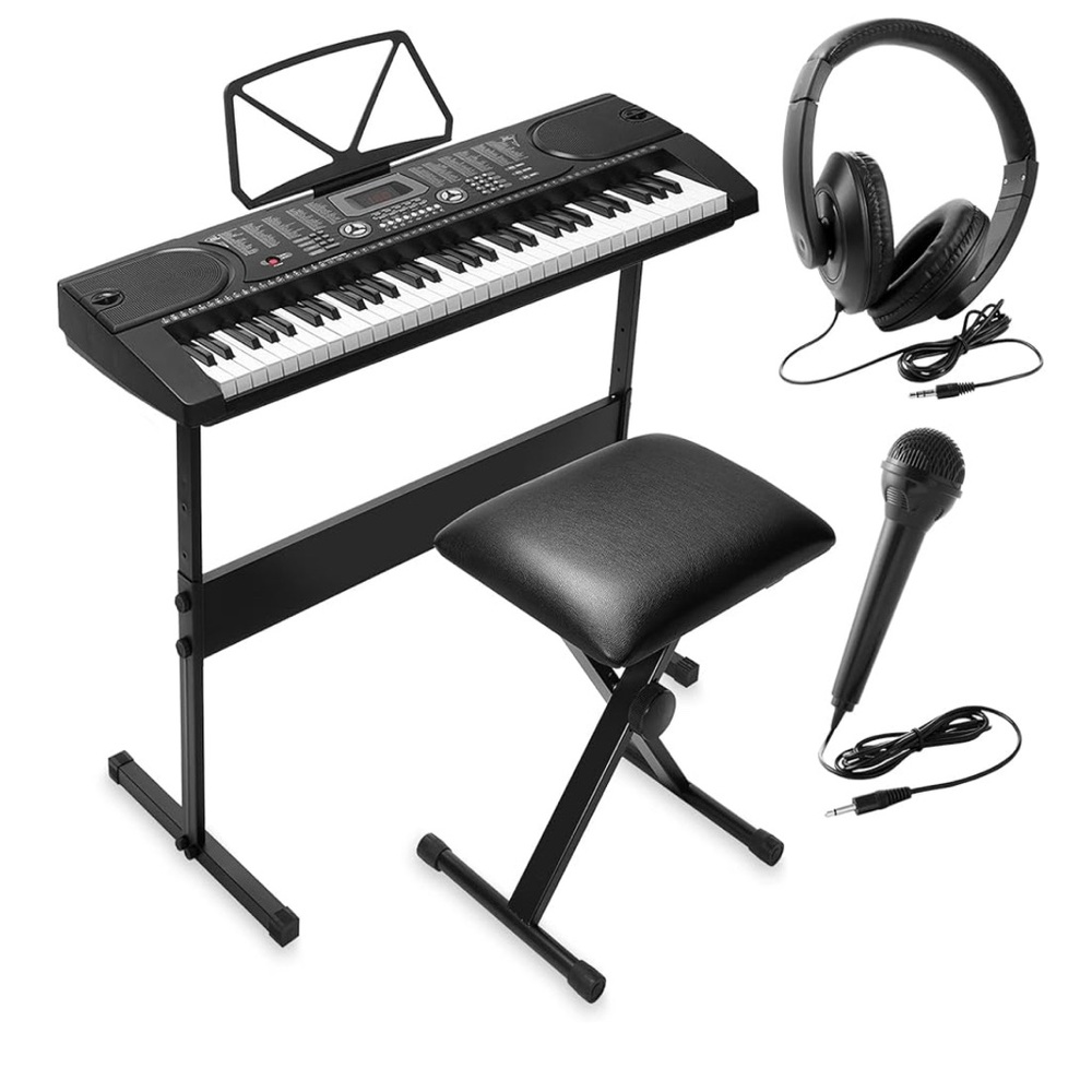 Black Electronic Keyboard Bundle with Stand, Headphones, and Microphone